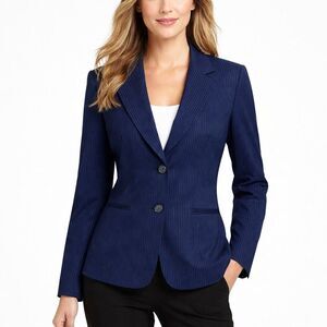 Talbots Stretch Blazer Size 10 Y2K Navy Blue Pinstripe Wool Blend